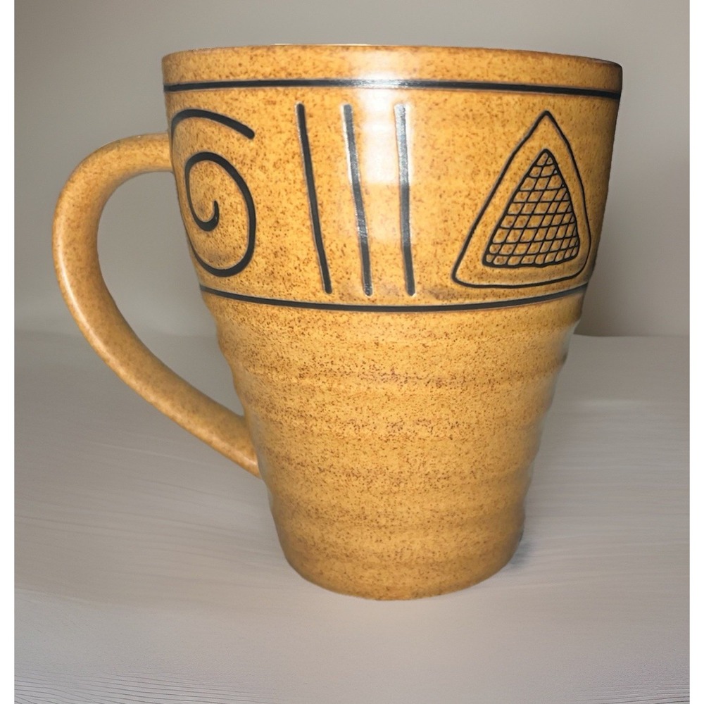 NOBLE EXCELLENCE ETCHED "NATIVE" LARGE TALL HANDLED COFFEE‎ MUG